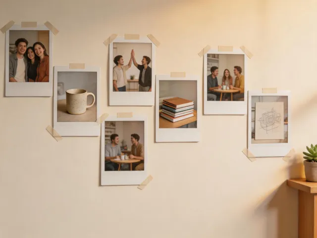Small studio photo wall with Instax prints