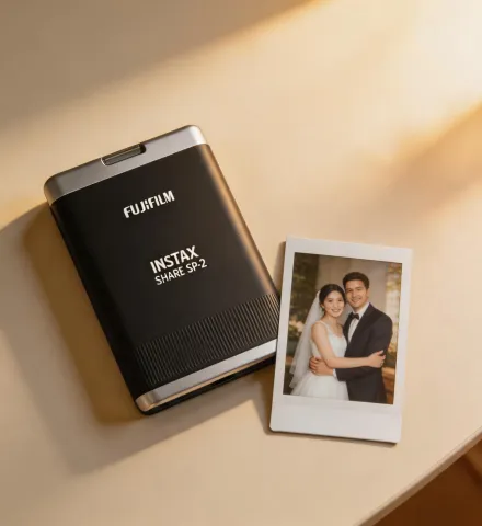 Instax Share SP-2 smartphone printer with printed wedding photo