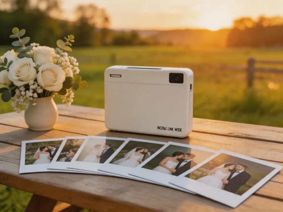 Wedding photo booth with Instax Link WIDE and printed photos
