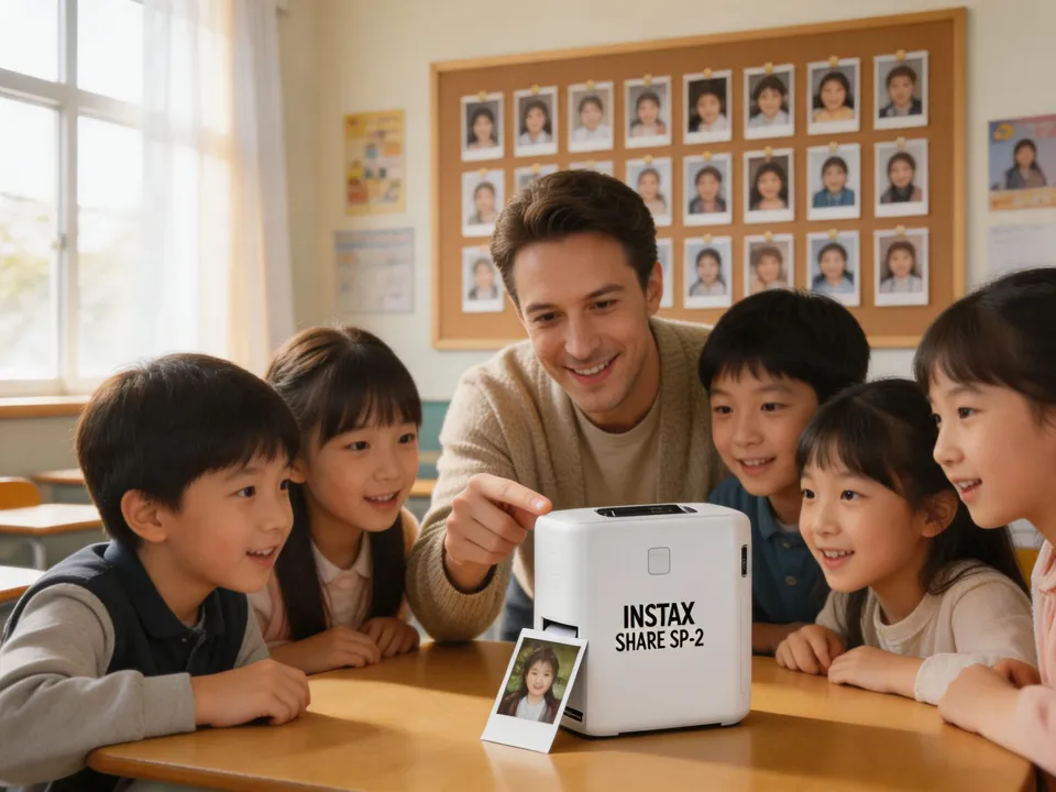 Classroom using Instax Share SP-2 for student portraits