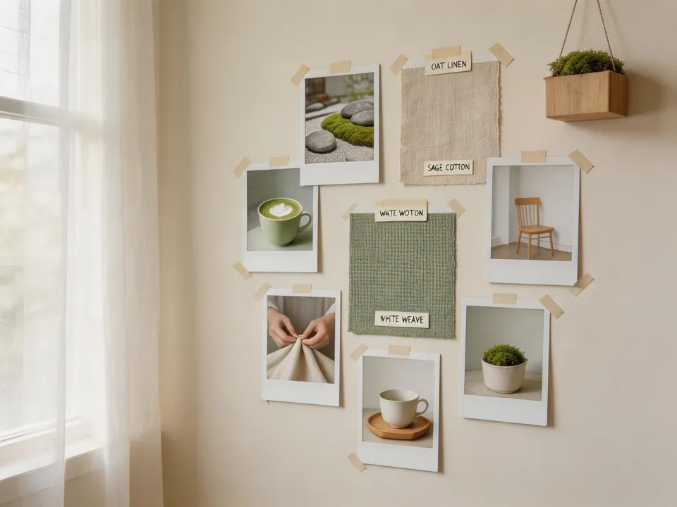 Design studio moodboard wall with Instax prints